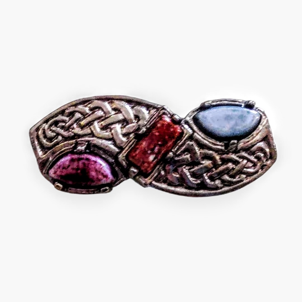 Southwestern Style Silver Tone Brooch Purple Red And Blue Stones